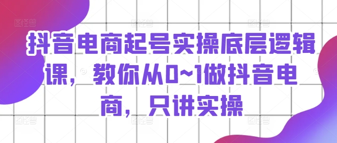 抖音电商起号实操底层逻辑课，教你从0~1做抖音电商，只讲实操-藏宝湾资源网