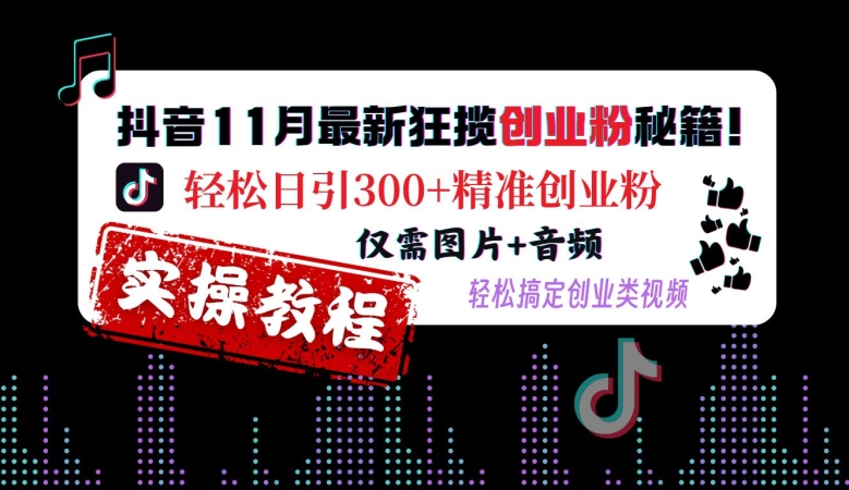 抖音11月最新狂揽创业粉秘籍仅需图片+音频，轻松搞定创业类视频-藏宝湾资源网